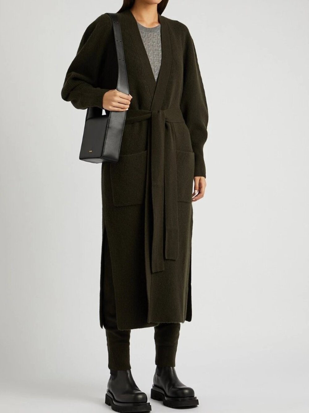$695 A.L.C. Nora Belted Wool Cashmere Cardigan in Olive Khaki Size S